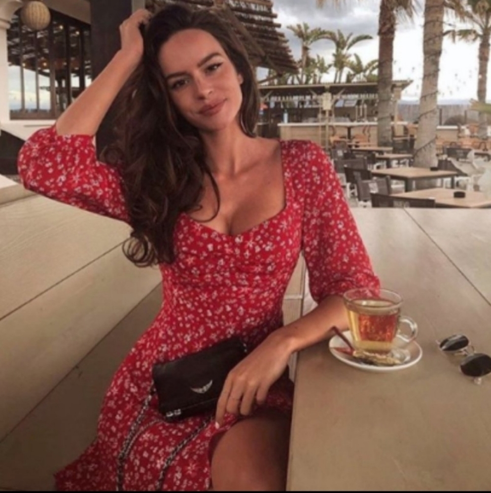 Zara Sweetheart Neckline Red Floral Mini Dress Sz M